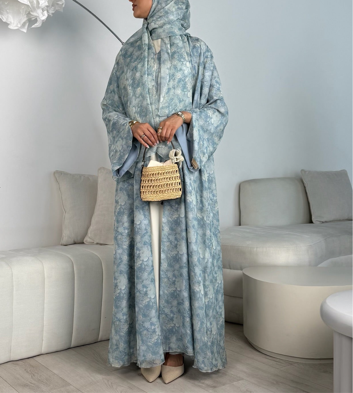 Soleil - Celeste Summer Abaya – Flowy Chiffon with Floral Print & Matching Hijab