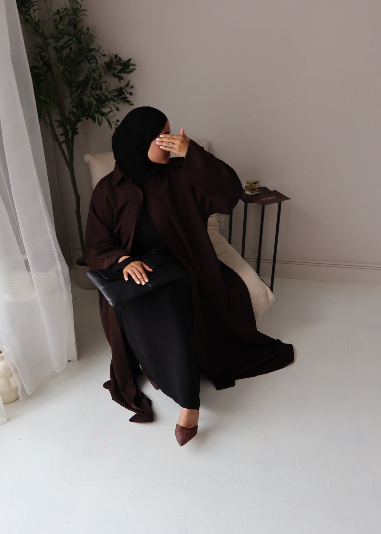 Relaxed Fit Shirt Abaya-Chocolate Brown