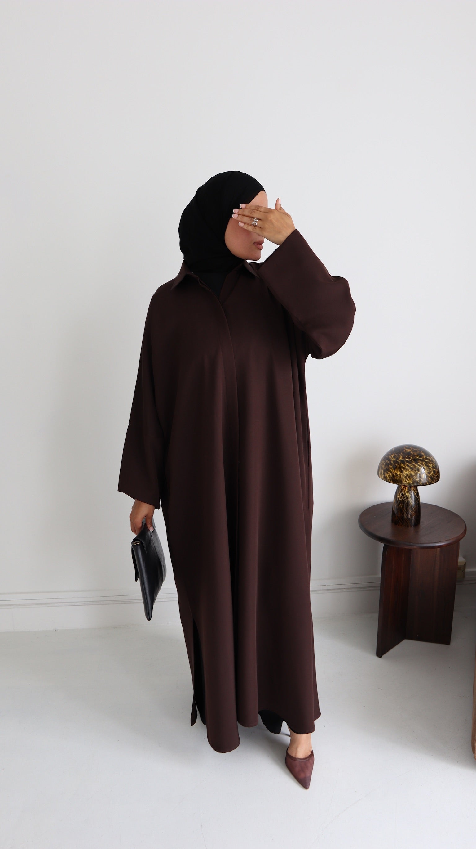 Relaxed Fit Shirt Abaya-Chocolate Brown