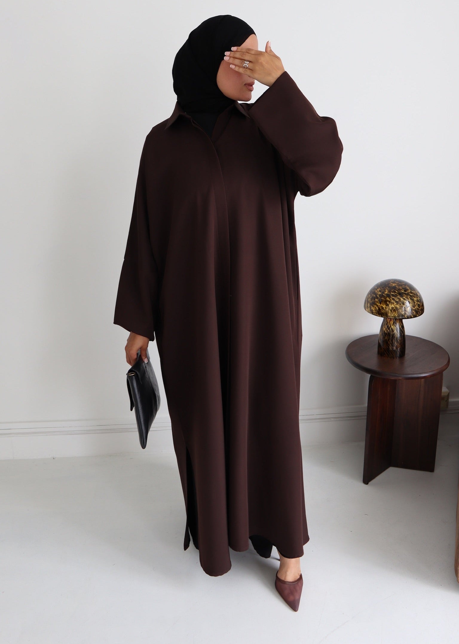 Relaxed Fit Shirt Abaya-Chocolate Brown