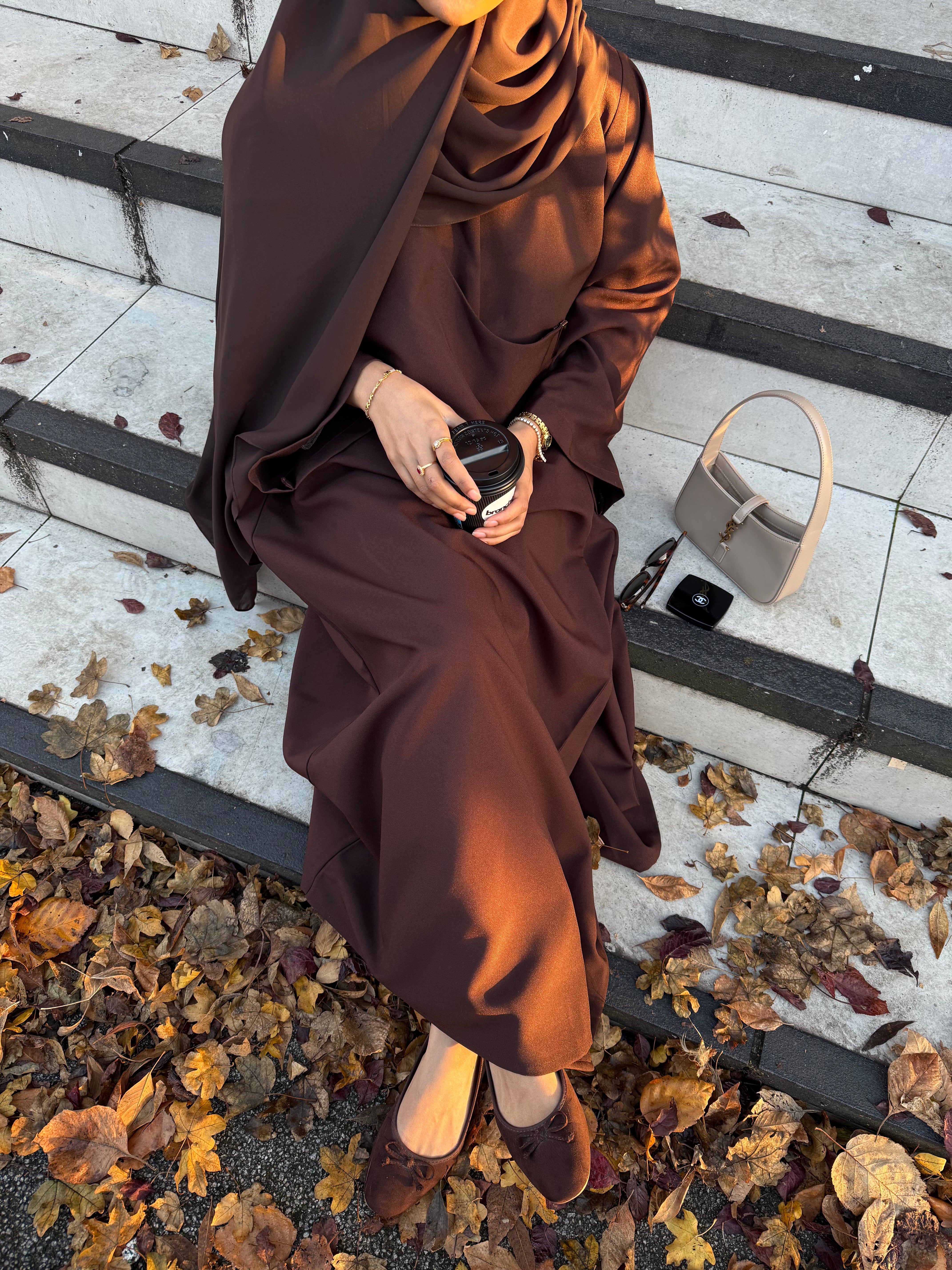 Elise Clip Abaya – Elegant Draped Modest Wear in premium Fabric| Deep Brown
