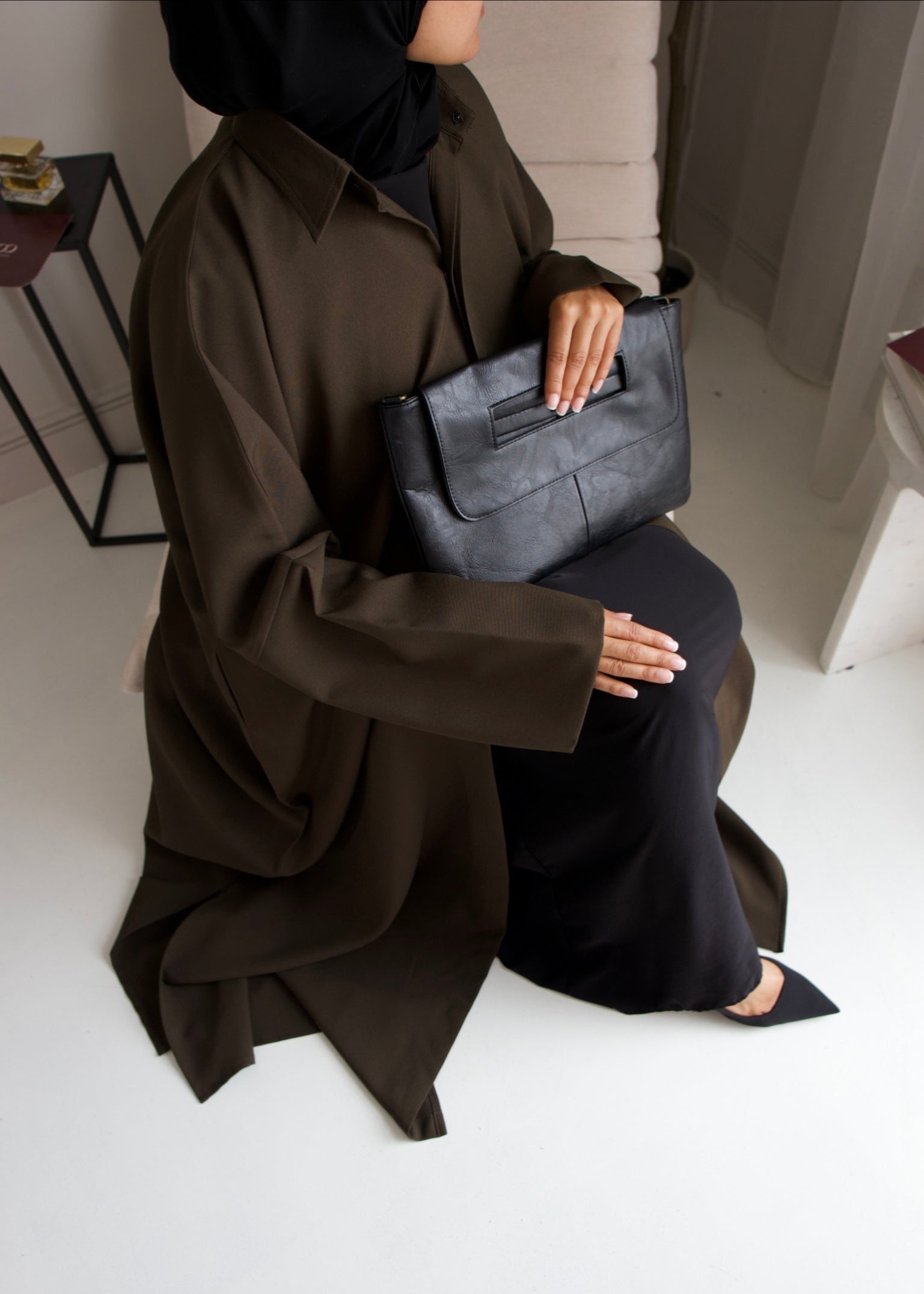 Relaxed Fit Shirt Abaya - Khaki