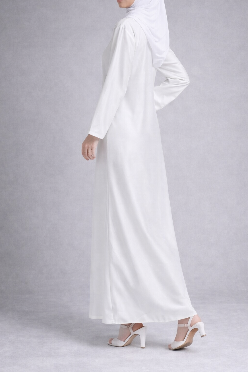 PREMIUM WHITE SATIN INNER SLIP DRESS - LONG SLEEVE
