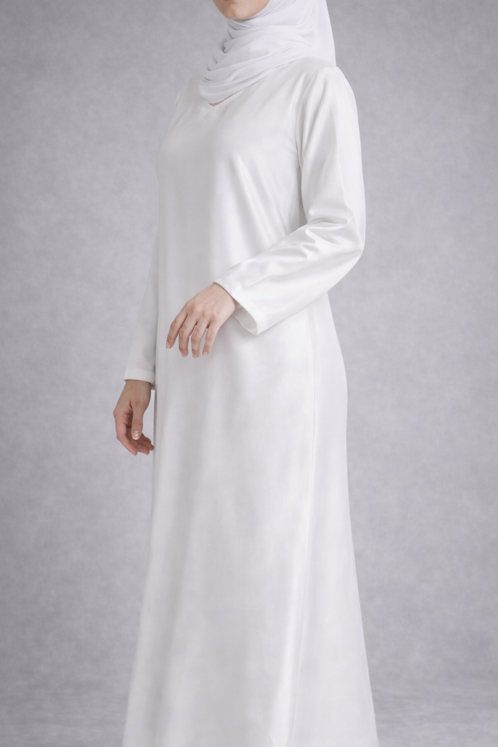 PREMIUM WHITE SATIN INNER SLIP DRESS - LONG SLEEVE