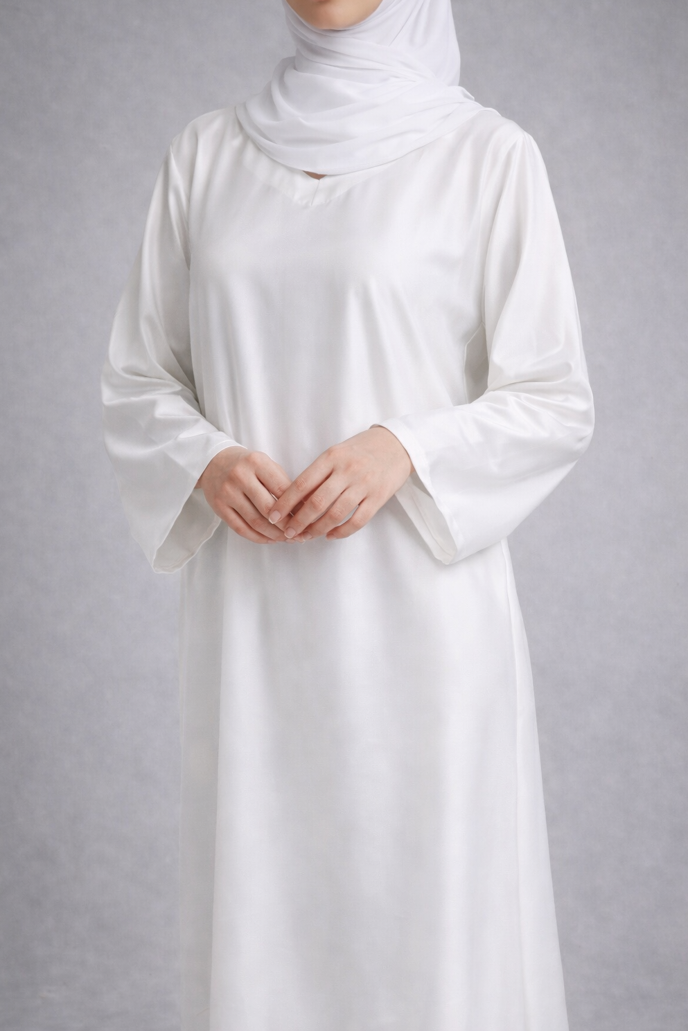 PREMIUM WHITE SATIN INNER SLIP DRESS - LONG SLEEVE