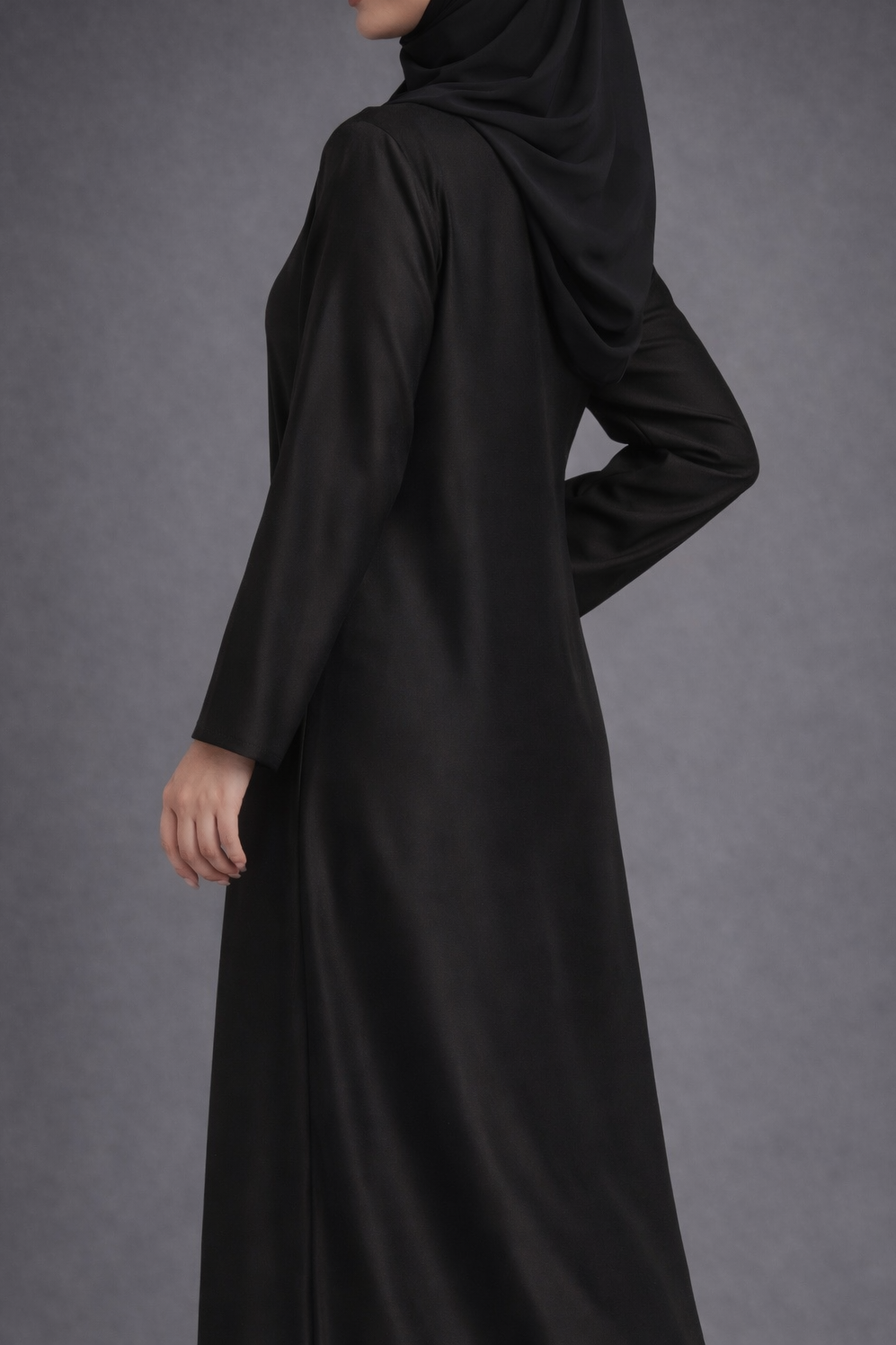 PREMIUM BLACK SATIN INNER SLIP DRESS - LONG SLEEVE
