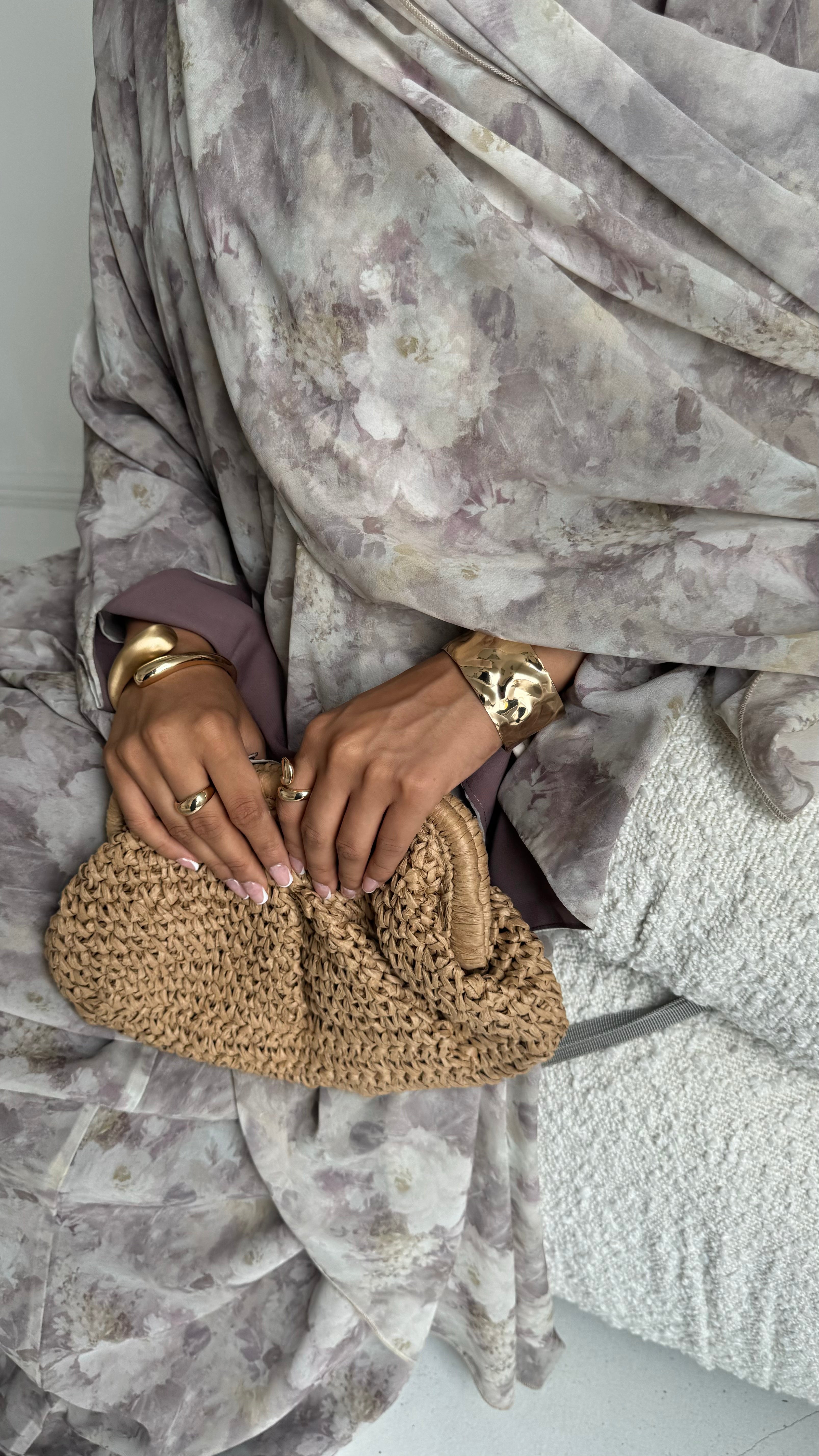 Soleil - Lavender Summer Abaya – Flowy Chiffon with Floral Print & Matching Hijab