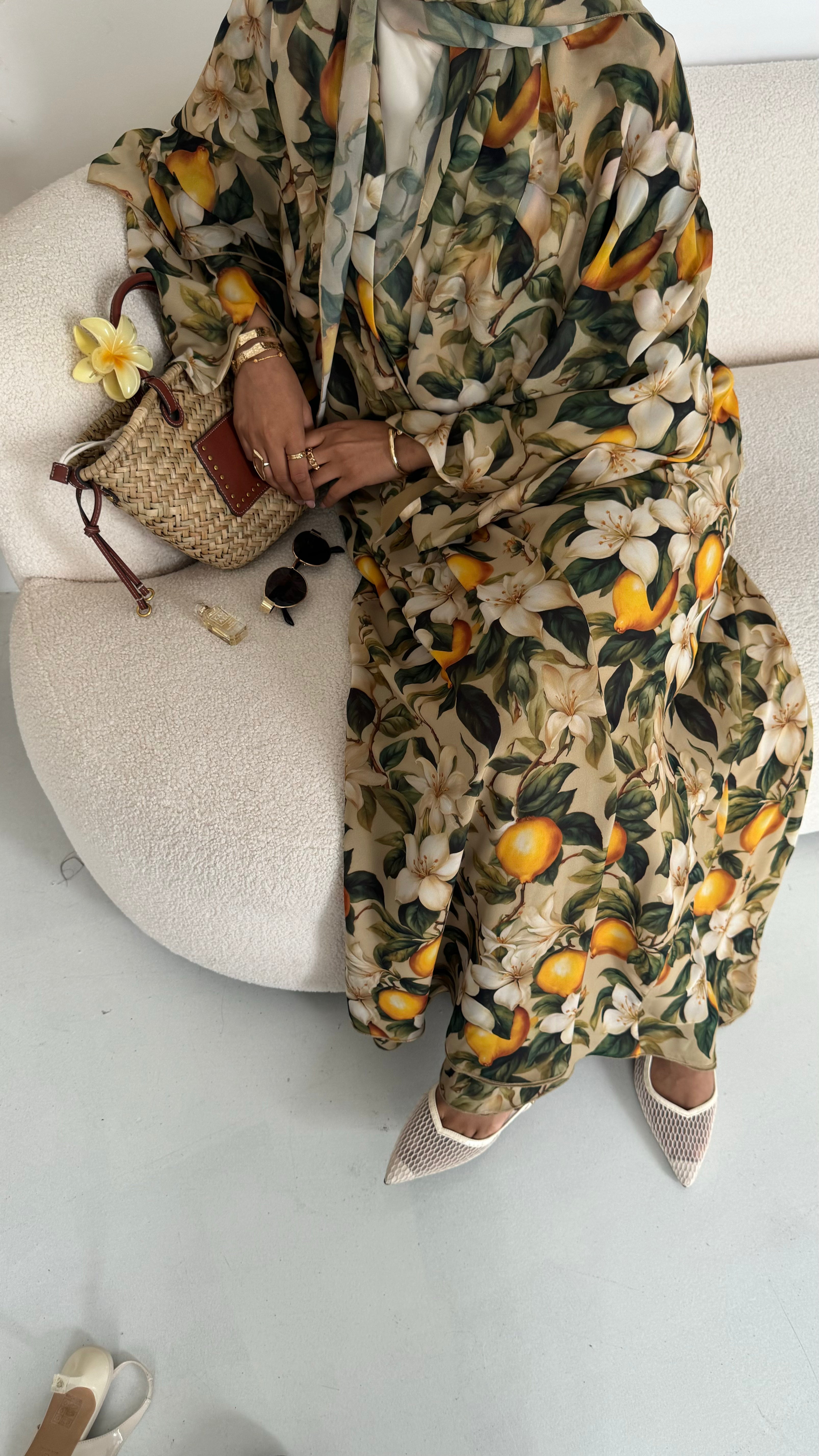 Amalfi Chiffon Abaya with Matching Hijab | Lightweight Printed Modest Dress