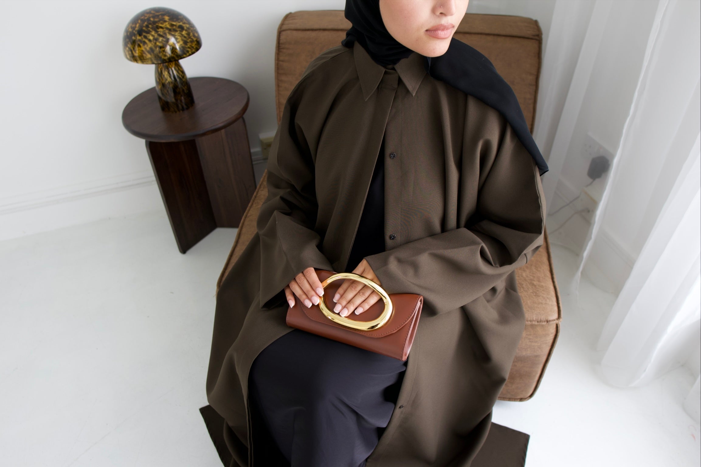 Relaxed Fit Shirt Abaya - Kakhi