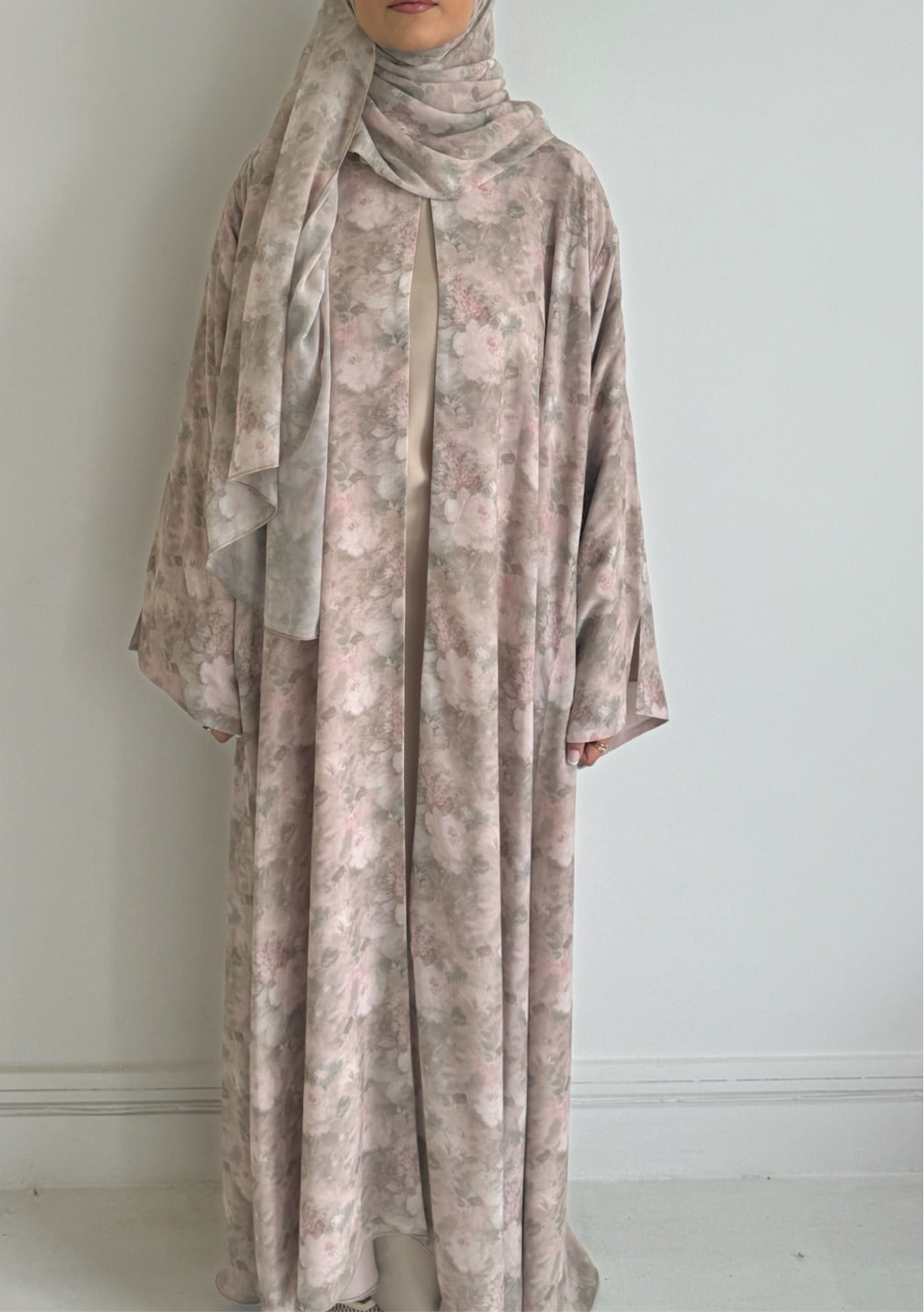 Soleil - Blushing Sage Floral Printed Abaya with Matching Scarf