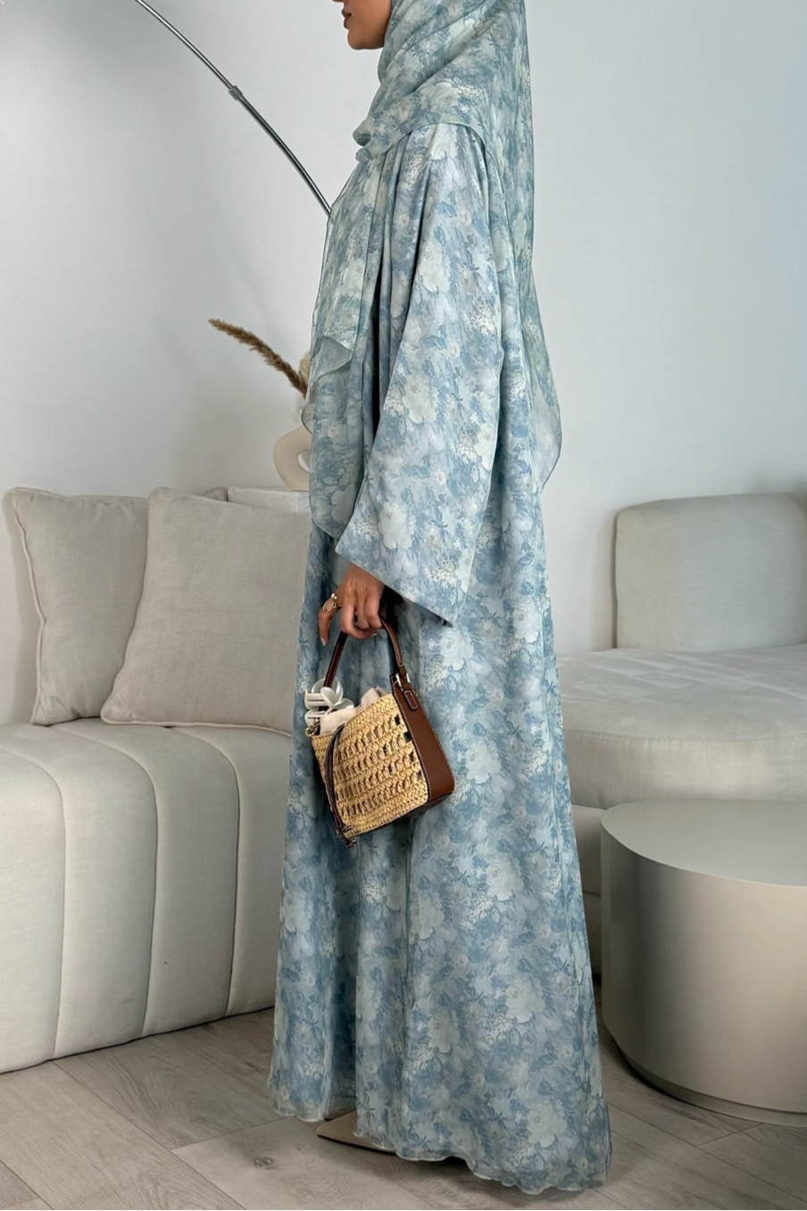 Celeste Summer Abaya – Flowy Chiffon with Floral Print & Matching Hijab