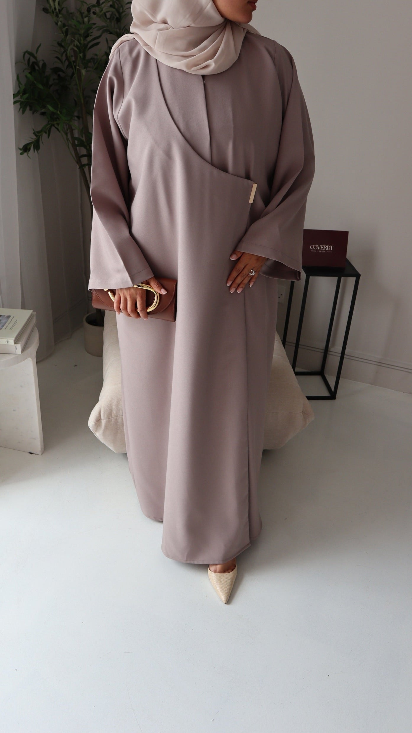 Elise clip Abaya – Elegant Draped Mauve Modest Dress for Women | Premium Fabric