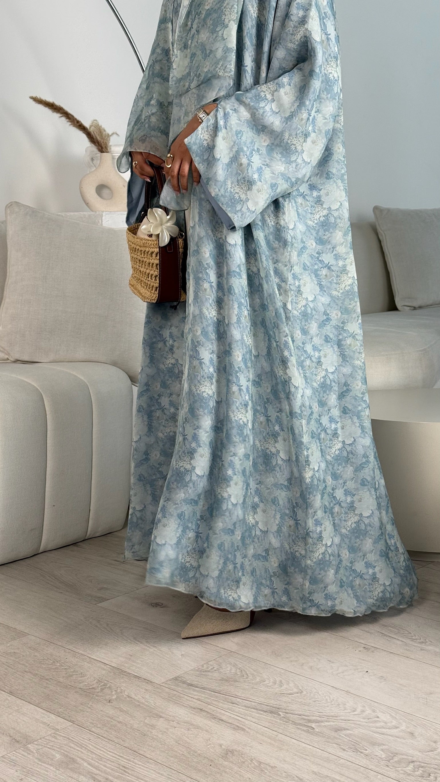 Celeste Summer Abaya – Flowy Chiffon with Floral Print & Matching Hijab