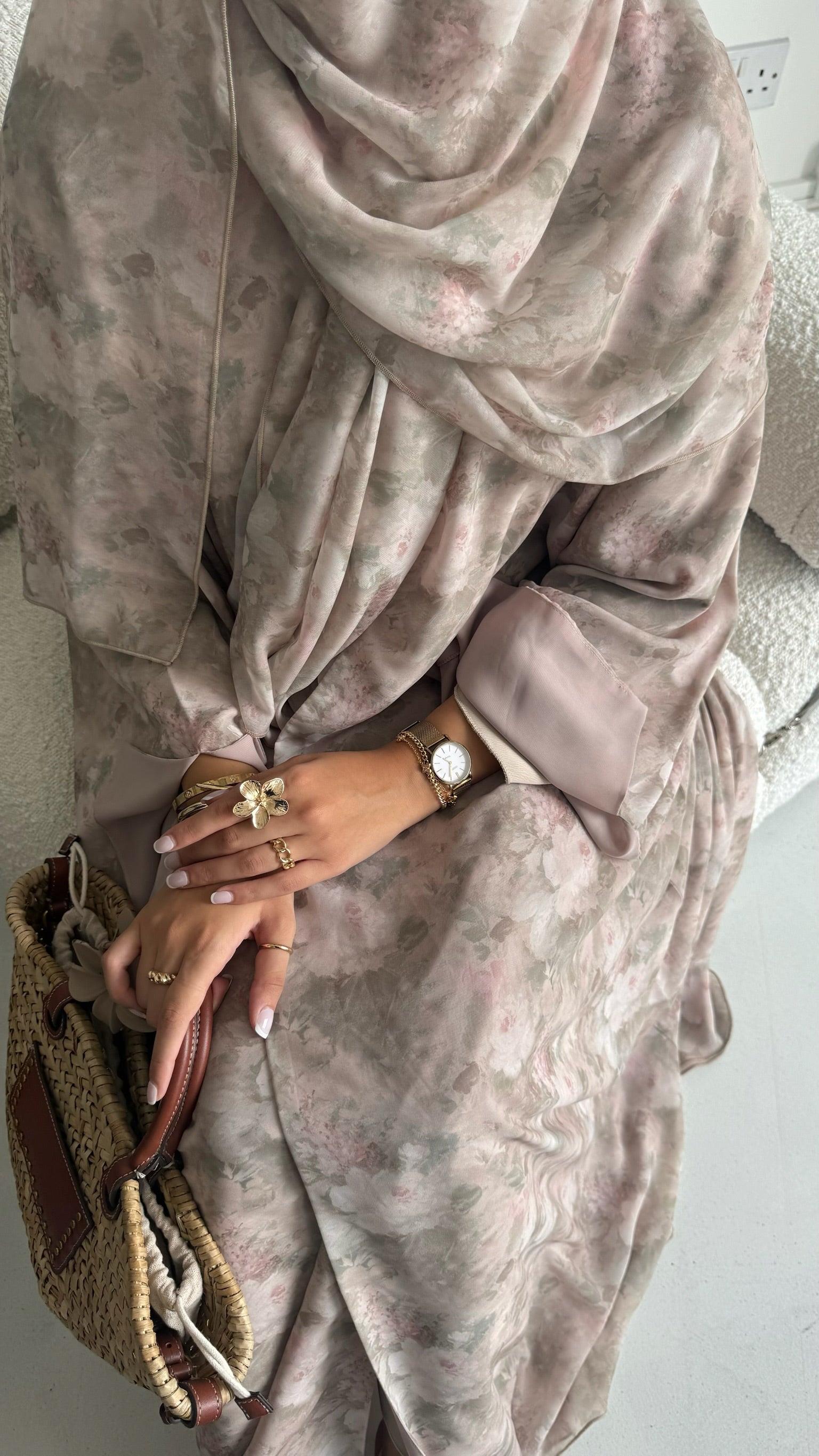 Soleil - Blushing Sage Floral Printed Abaya with Matching Scarf