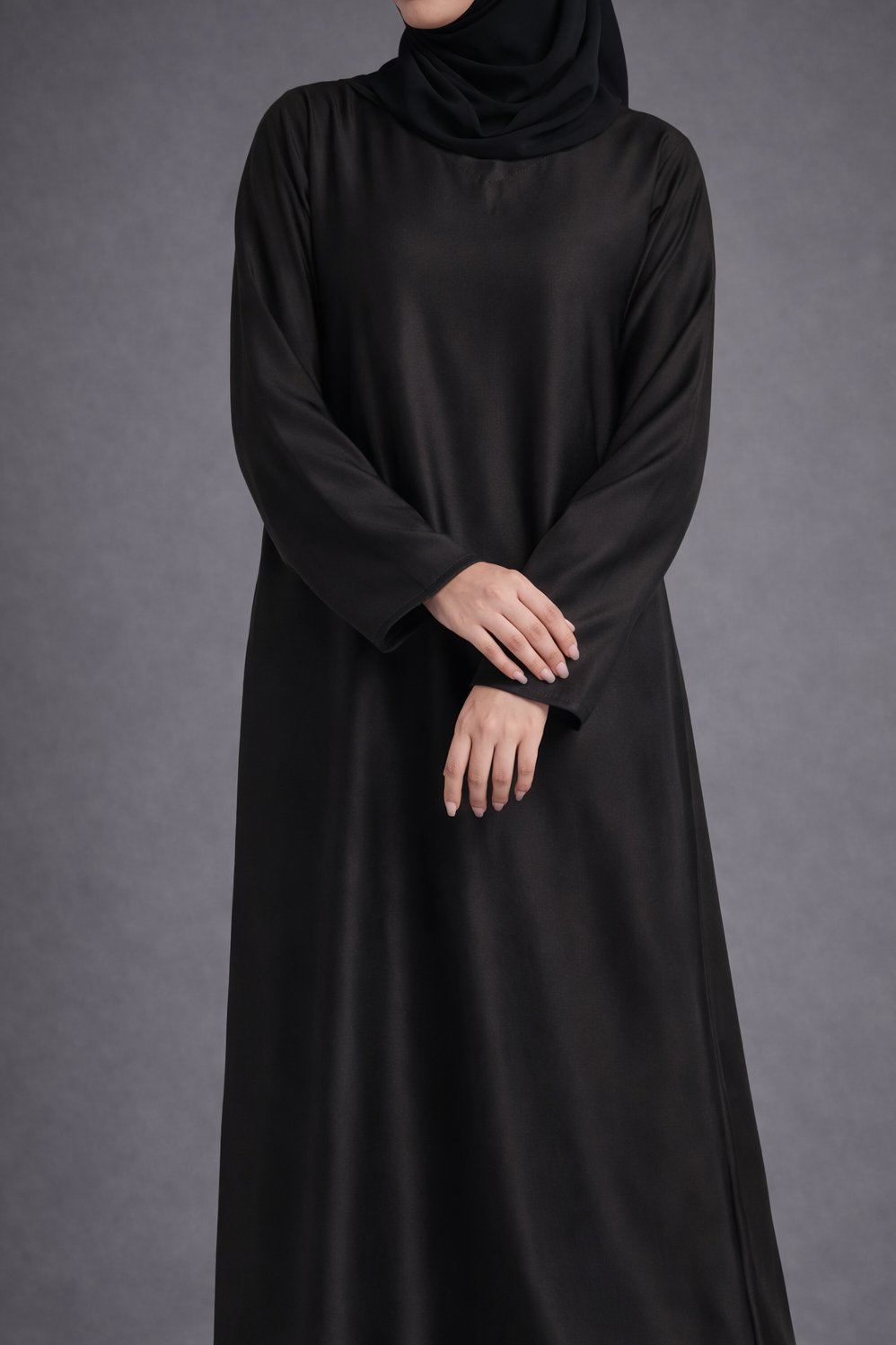 PREMIUM BLACK SATIN INNER SLIP DRESS - LONG SLEEVE
