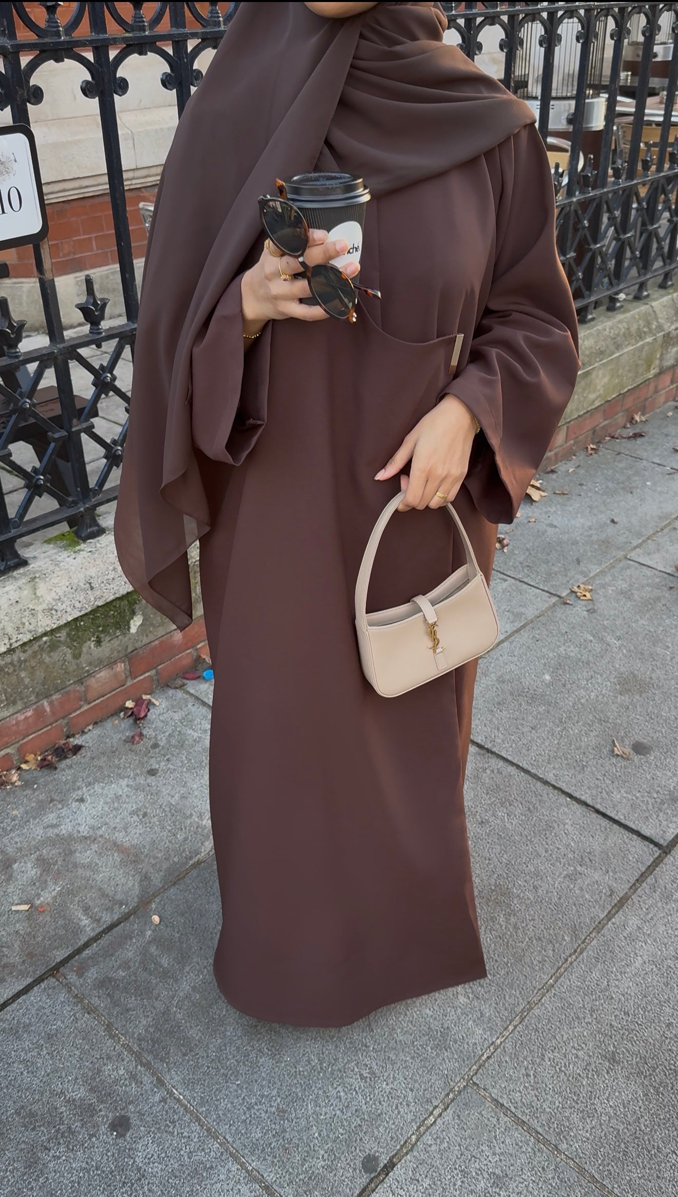 Elise Clip Abaya – Elegant Draped Modest Wear in  premium Fabric| Deep Brown